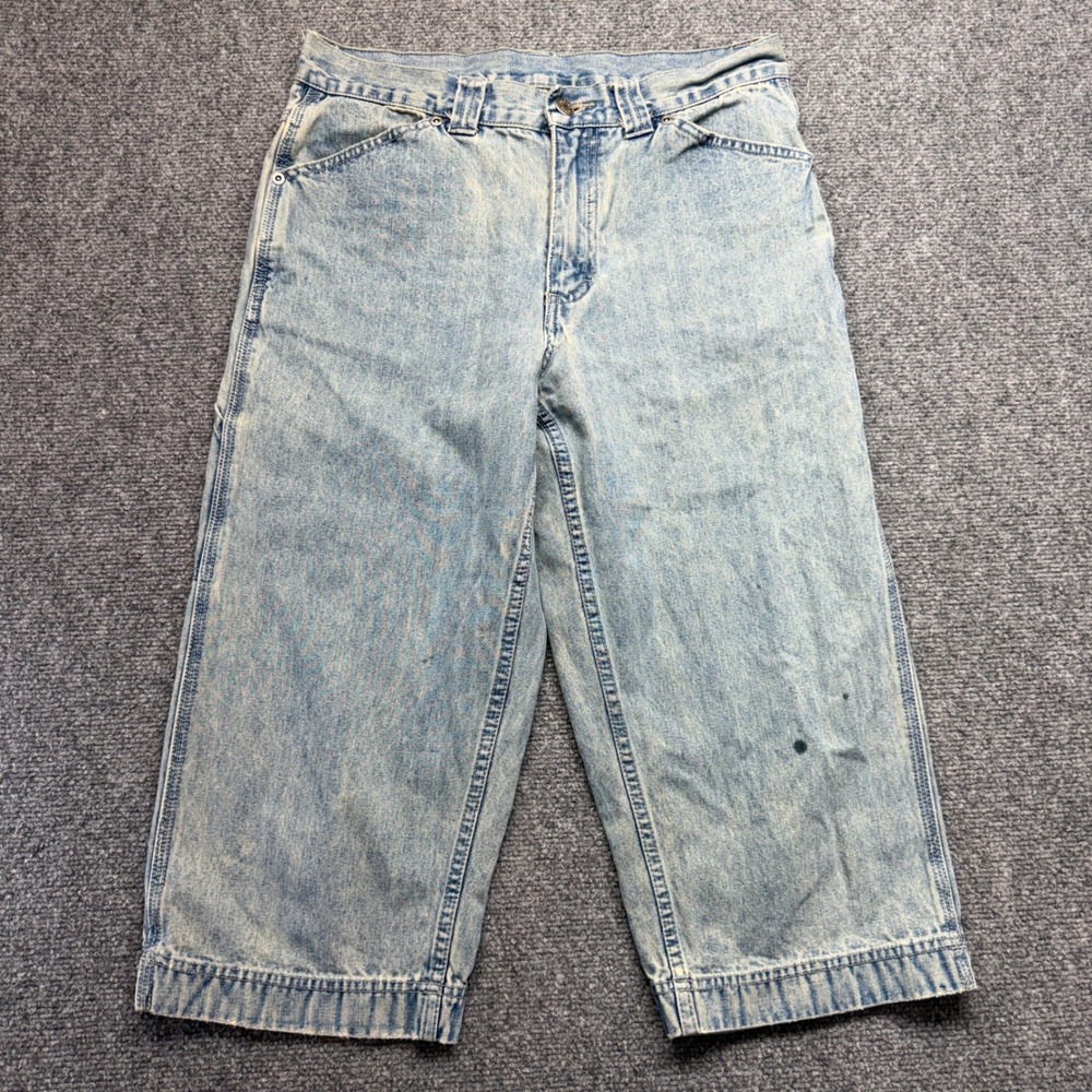 Vintage Light Wash Denim Carpenter Capris Cinch Back Utility Pants 8M